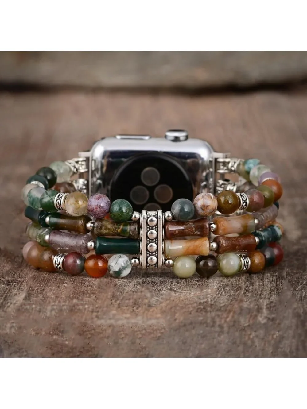 Boho Natural Stone Stretch Watch Band for Apple Watch - Handmade Jasper Design